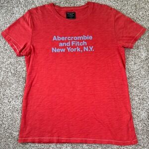 Abercrombie & Fitch Mens S Orange Red Cotton Graphic T-Shirt New York NY Y2K